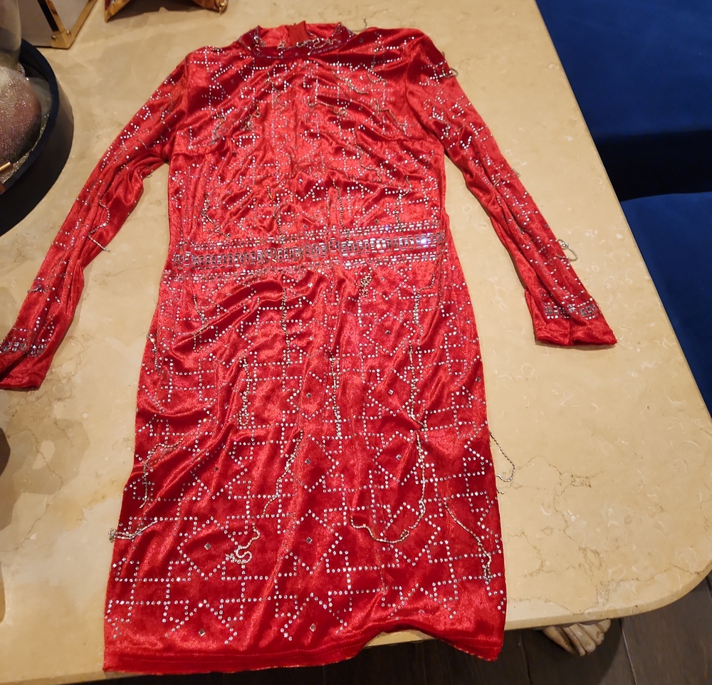 Red Long-Sleeve Sequin Embellished Bodycon Dress